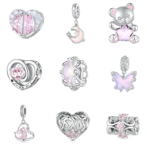 Jiang Yuan Großhandel Charm Hochwertige Sterling Silber Pink Farbe Herz Anhänger Charms für die Schmuck herstellung