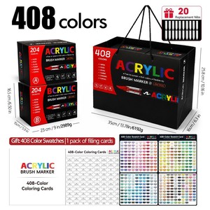 <span class=keywords><strong>Pennarelli</strong></span> <span class=keywords><strong>Acrilici</strong></span> a Base d'Acqua 408 Colori con <span class=keywords><strong>Punta</strong></span> Morbida e 20 Punte di Ricambio, Borsa Regalo per Artisti Professionisti - Product Image 1