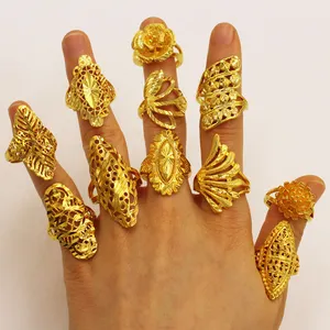 유럽 동전 금 오프닝 조정가능한 꽃 반지 반지 여성 오래 견딘 색깔 구리에 의하여 도금되는 베트남어 모래 금 반지 보석