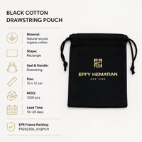 Emballage de sacs en coton ECO personnalisé pour la promotion imprimé logo petite pochette à cordon en coton noir biologique pour l'emballage de bagues de bijoux