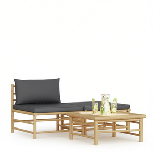 Set Lounge da Giardino in Bambù con Cuscini Grigio Scuro, Divano a 2 Posti, Arredamento da Esterno dal Design Contemporaneo, Resistente alle Intemperie - Product Image 1
