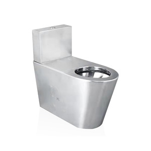 Cuvette de toilette en acier inoxydable à fixation au sol, chasse d'eau par gravité, design industriel, usage hospitalier - Product Image 4
