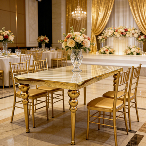 Mesa de Comedor de Lujo de <span class=keywords><strong>Metal</strong></span> Dorado, Mesa de Acero Inoxidable para Novios, Mesa para Eventos y Banquetes de Hotel - Product Image 2