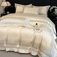 Parure de lit 4 pièces en jacquard floral brodé, housse de couette soyeuse et rafraîchissante, pour lit Queen/King, luxe discret