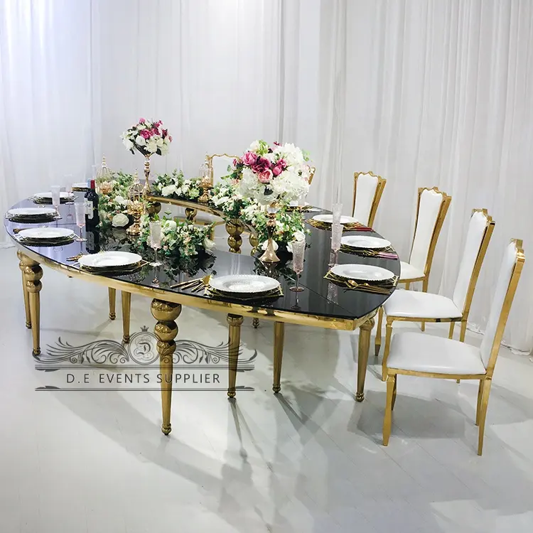 Элегантный Овальный Обеденный стол из нержавеющей стали со стеклянной столешцей для свадебной столовой оптом