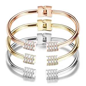 Bracelet tendance pour femme en acier inoxydable plaqué or 18 carats, ouvert, incrusté de diamants de 4 mm, bijou cadeau - Product Image 1