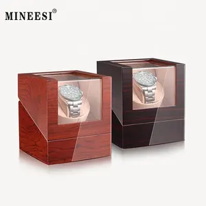 MINEESI Montre en bois avec logo personnalisé ODM OEM à haute brillance Boîtier de remontage de montre de luxe Boîte de remontage de montre automatique unique rotative personnalisée