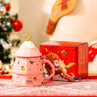Mug en céramique de Noël 350 ml, mignon, écologique, souvenir créatif, en forme de sapin, avec couvercle chaud/froid et barre de mélange, emballage en boîte colorée