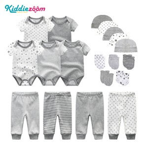 Ensemble 19 pièces Kiddiezoom en coton imprimé étoiles, collection Printemps <span class=keywords><strong>2023</strong></span>, <span class=keywords><strong>pour</strong></span> bébé : gigoteuse, vêtements, pantalon, chapeau, gants, respirant et discret - Product Image 2