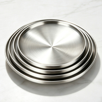 Vaisselle en acier inoxydable à double paroi, compatible lave-vaisselle SS304, 17 cm, 19 cm, 21 cm, 23 cm, vaisselle de restaurant, assiettes à dîner