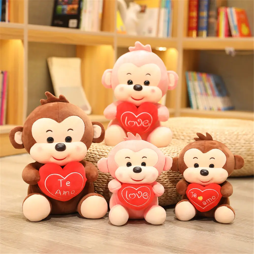 ตุ๊กตาลิงน่ารักแบบผูกโบว์ลิงกับหัวใจน่ารักตุ๊กตาของเล่นสัตว์ของขวัญที่ดีที่สุดสำหรับเด็กแฟนหนุ่ม