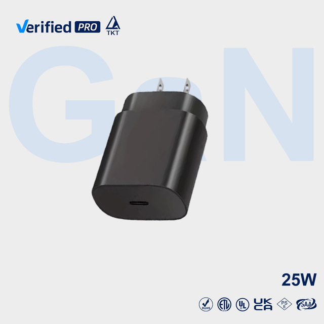 TKT Wholesale 25W GaN Fast Charger Smart USB C Ports Wall Electric Adapter Customizable Black Color for Phone Charging
