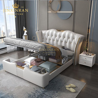 Luxuriöses Design-Stauraumbett aus Leder, Modernes 1,8 m Doppelbett, Gepolsterte Schlafzimmermöbel in King/Queen-Size