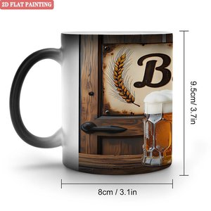 Mug en céramique noir givré de 11 oz pour sublimation, tasse à changement de couleur thermique, design bière, peinture 2D plate - Product Image 1