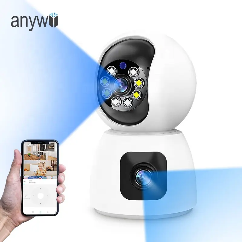 Anywii Factory P100A Built-in Siren Indoor Ip Camera CMOS Wireless Baby Monitor With Audio Night Vision Dual Lens Wifi Camera