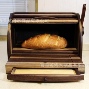 Bread Storage Box Solid Wood Roll Top With Drawer <b>Kitchen</b> Countertop Bread Container Natural Wood Color Rectangle Shape - Product Image 1