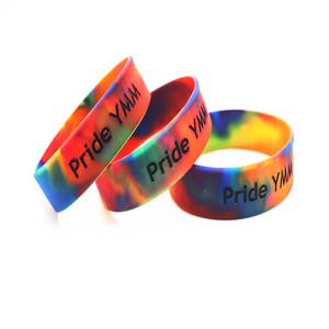 Pulsera de silicona de orgullo mixto de seis colores a la moda, color arcoíris de 1 pulgada lleno de pulseras grabadas para promociones - Product Image 1