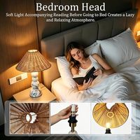 Lampada da Tavolo Vintage con Paralume in Rattan e Base in Marmo Calacatta Naturale per Camera da Letto, Soggiorno e Decorazione Casa