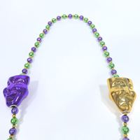 Collier de perles personnalisé pour masque de carnaval violet, vert et or, accessoire de déguisement pour fête et défilé