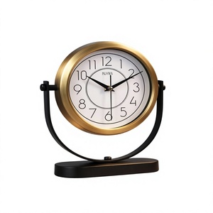 Reloj de Escritorio Metálico, Diseño Circular Tradicional, Movimiento Mecánico Silencioso con Sonido de Cada Hora, Pantalla de Agujas, Base Negra - Product Image 1