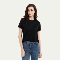 ET-074 dames été coton T-shirt col rond manches courtes décontracté solide tricoté femmes parfait T-shirt