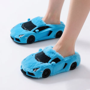 Chaussons en peluche pour voiture, pantoufles en peluche de course automobile, pantoufles en coton de dessin animé, pantoufles en fourrure d'hiver pour l'intérieur, cadeaux - Product Image 2