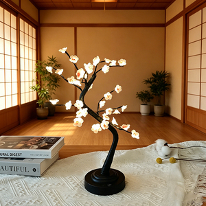Decorative 45cm Cherry Blossom LED Tree Lamp, 36 Warm White <strong>Lights</strong> Tabletop Bonsai Tree <strong>Light</strong> <strong>with</strong> 6h <strong>Timer</strong> - Product Image 2