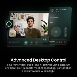 Cámara Web PTZ Insta360 Link 2 Pro 4K para PC/Mac con Sensor de 1/1.3'', Seguimiento IA en Baja Luz, HDR, Micrófonos Direcionales con Cancelación de Ruido - Product Image 6