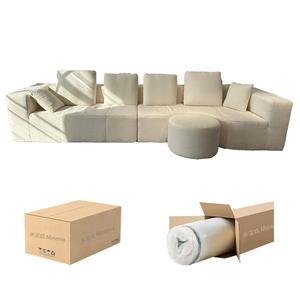 Ensemble de canapé-lit moderne <span class=keywords><strong>convertible</strong></span> rembourré en mousse haute densité blanche compressée pour le salon de la villa - Product Image 1