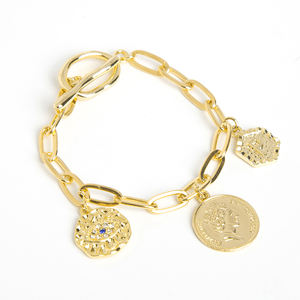 Joyería de moda Mosquetón chapado en oro de 18 quilates Pulsera de cadena con dijes de Tortuga/ancla/vida de árbol - Product Image 5