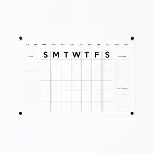 Tablero de calendario acrílico DIY reutilizable borrado en seco transparente flotante de pared personalizado