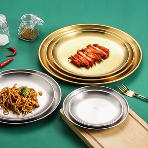 Assiettes rondes en acier inoxydable coréen, incassables et lavables au lave-vaisselle, idéales pour salades, cornichons et repas – Vente en gros - Product Image 5