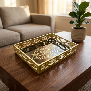 American Modern European Deluxe Engraved Handmade MDF Wooden Serving Breakfast Tray Dishwasher & Microwave Safe Home Decor - Product Image 1