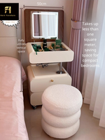 Nouveau Miroir LED Tactile Rabattable pour Chambre à Coucher, Coiffeuse de Chevet Mini Multifonctionnelle avec Rangement pour Filles