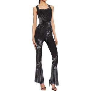 VOIKERDR Mono para mujer, cintura alta, sin mangas, con estampado brillante de diamantes de imitación, traje de fiesta ajustado, tejido sin costuras, poliéster, licra - Product Image 2