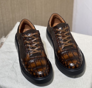 Baskets décontractées pour hommes en cuir de crocodile 100 % véritable, marron, à lacets, basses, de luxe, style skate - Product Image 6