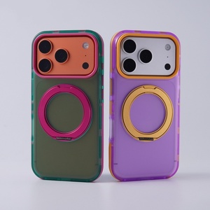 Luxury Matte Translucent Magnetic Phone Case for iPhone 17 14 15 16 Pro Max With 360° Metal Ring <b>Stand</b> Bumper Protective Cover - Product Image 3