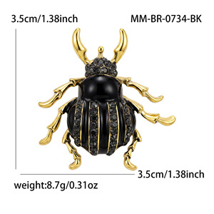 Broche en forme de <span class=keywords><strong>scarabée</strong></span> avec strass noirs et pattes dorées pour vestes et revers de femmes, 35 mm, noir et or - Product Image 4