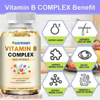 Ausreson Vitaminas B1, B6, B12 en Cápsulas Blandas, Certificadas Halal, Suplemento Alimenticio de Vitamina B 13 en 1, Vitamina B Complejo en Cápsulas Blandas para Energía