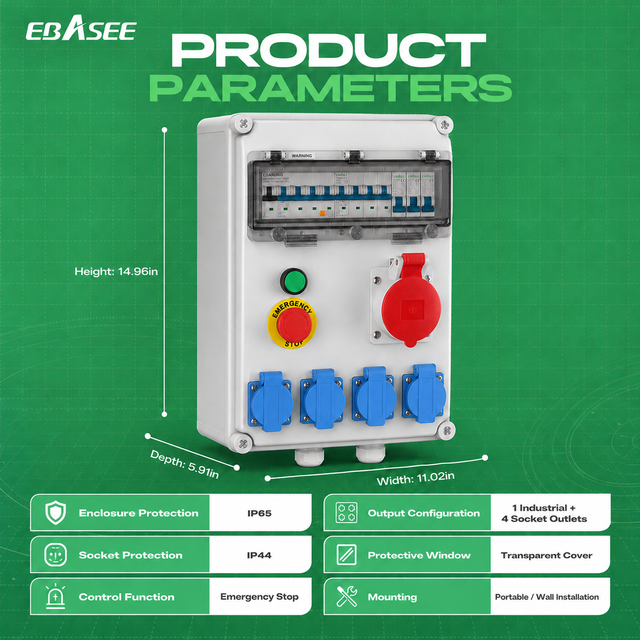 For PDB-382815 Power Distribution Box 110V IP65 Weatherproof 5-20 Outlet Portable Breaker Panel for Construction Sites