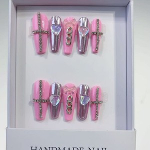 Lot de 10 faux ongles de luxe faits à la main, <span class=keywords><strong>taille</strong></span> XL, en acrylique, de haute qualité, réutilisables, pour cadeau de fête - Product Image 4
