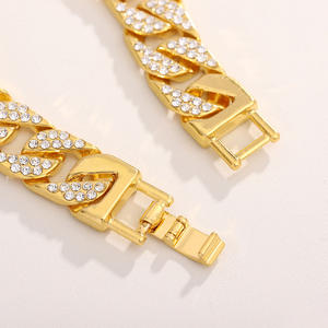 Pulsera de Cadena Cubana de Doble Hilera con Cristales de Imitación, Chapada en Plata/Oro, Aleación de Zinc, Joyería Unisex Estilo Hip Hop, Regalo - Product Image 4