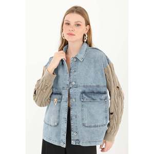 Veste en jean tricotée pour femme avec détail de manches contrastées 32041CKT - Product Image 2