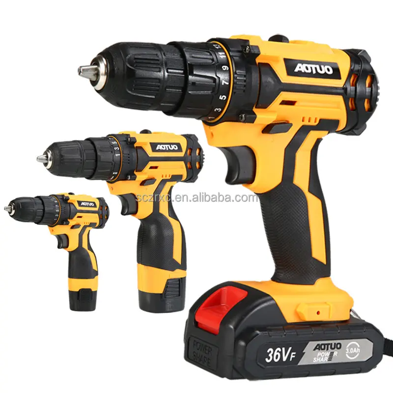 12V 16.8V 21V Yellow Chargeable Drill 10mm Lightweight Power Drill Red Cordless Drill With 2 Batteries And Charger