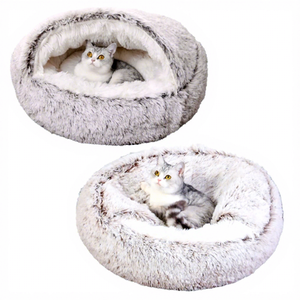 Großes Winter-Wärme-Haustierbett mit Stoffbezug, Halbgeschlossenes Weiches Ovales Luxus-Hundebett, Niedliches Anpassbares Katzenbett - Product Image 3
