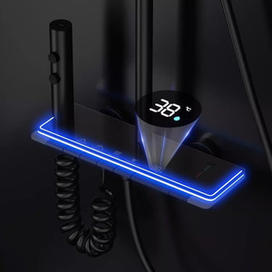 نظام صنبور حمام ذكي بشاشة LED وتحكم حراري، أسود بتصميم مفاتيح البيانو، مع دش مطري ناعم وتدليك نفاث سيراميكي، للشقق، كروم - Product Image 2