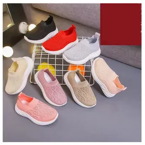 Hot Sale Casual pink kids Knitted Shoes children mesh breathable soft shoes OEM ODM support Fly Knitting Soft Shoes