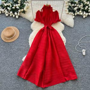 <span class=keywords><strong>Abito</strong></span> elegante da donna di lusso <span class=keywords><strong>con</strong></span> spalle corte <span class=keywords><strong>abito</strong></span> a maniche corte <span class=keywords><strong>con</strong></span> collo alto cintura <span class=keywords><strong>con</strong></span> <span class=keywords><strong>balze</strong></span> elegante <span class=keywords><strong>abito</strong></span> <span class=keywords><strong>lungo</strong></span> - Product Image 4