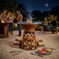 Nouveau produit : Plancha BBQ en acier Corten rouillé, facile à nettoyer, pour cuisson au feu ouvert en jardin