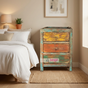 Vintage <b>Rustic</b> Reclaimed Indian Solid Wood <b>Bedside</b> Neightstands Small Storage 3 Drawers <b>Table</b> For Bedroom Living Room Farmhouse - Product Image 3